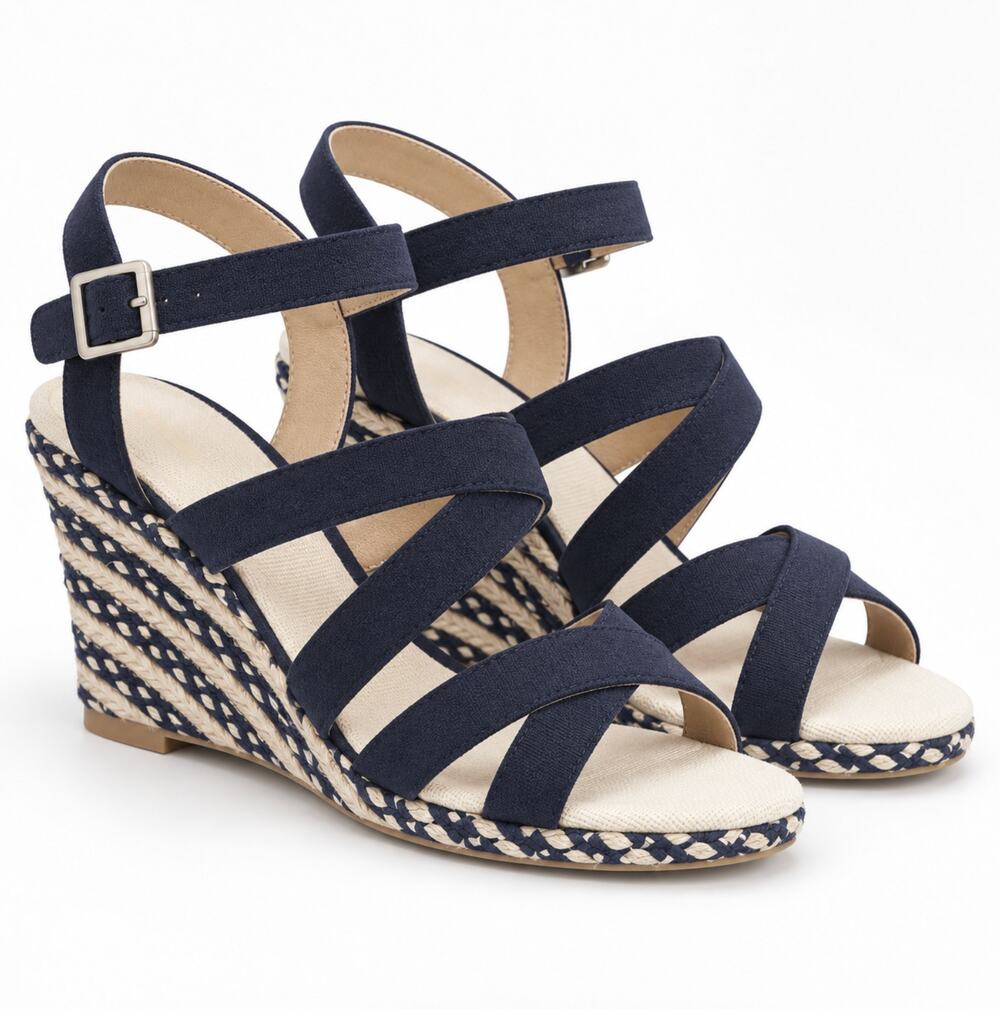 DOLCE Vita Womens DV8 Plume Wedge Sandals Size 9.5 Navy Blue Canvas NWOB